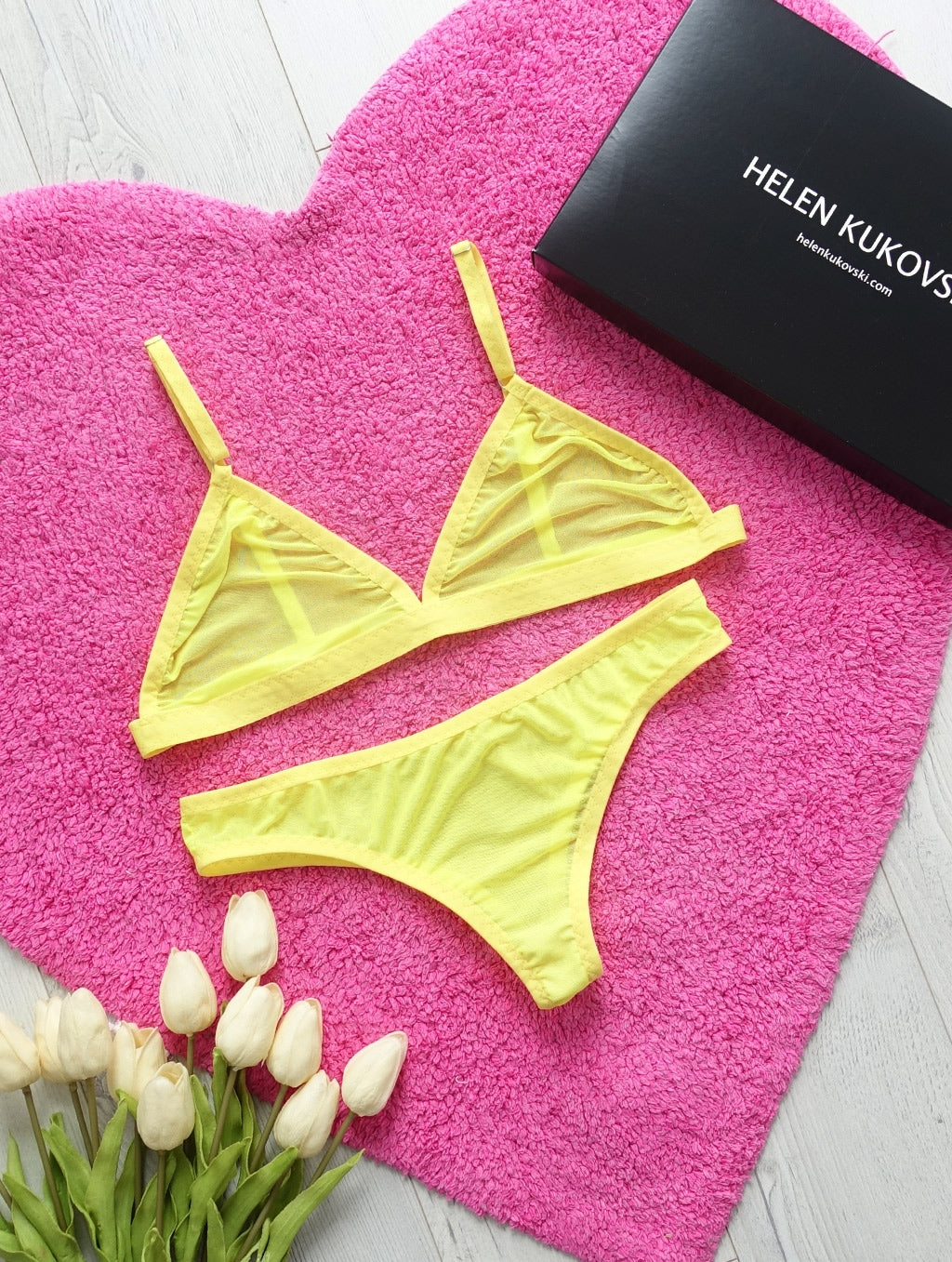 Sheer yellow mesh tanga panties