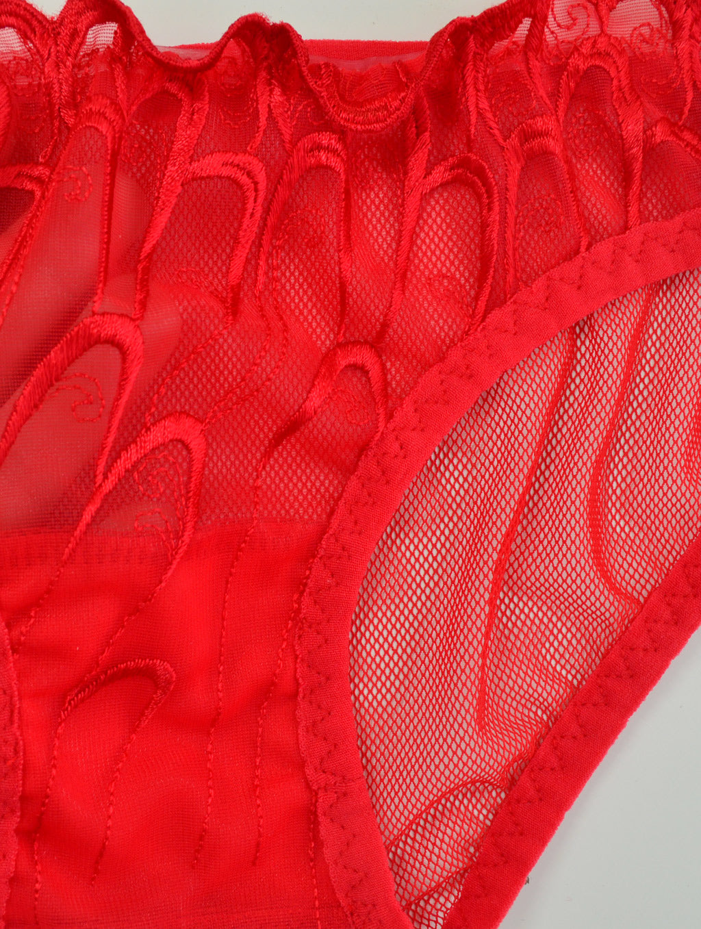 LEAH red lace and sheer mesh panties