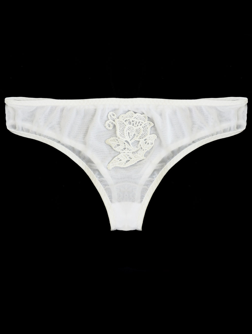 Sheer mesh tanga panties with applique