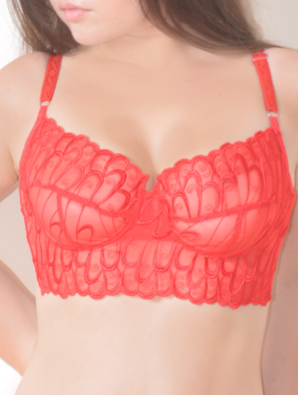 LEAH red lace underwired longline bra