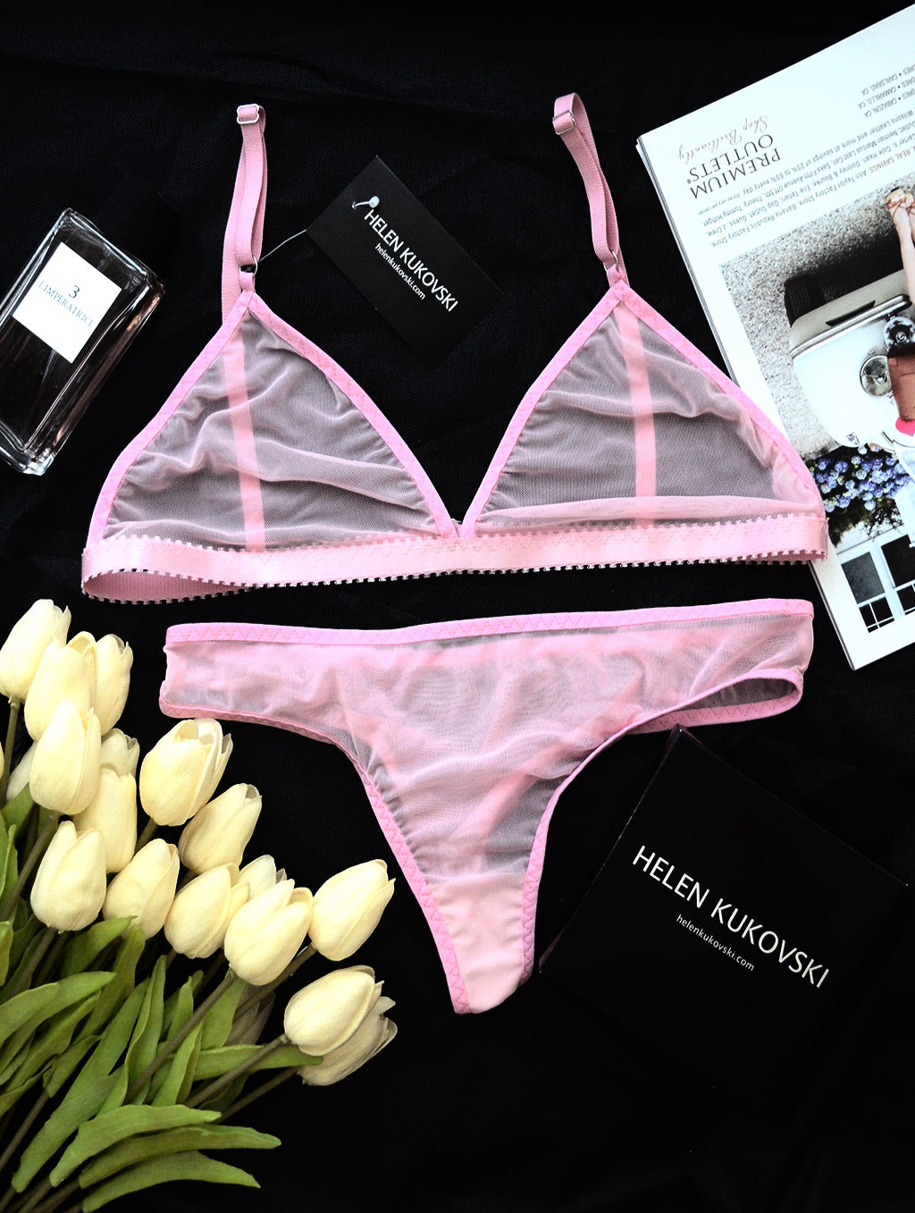 Sheer pink mesh tanga panties