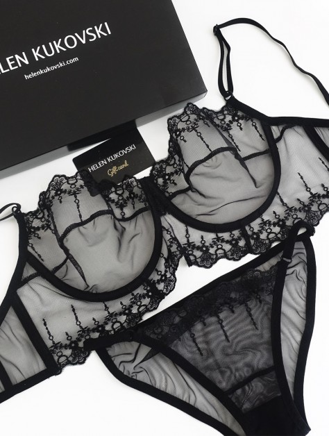Sheer embroidered lace underwire bra