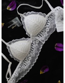 Unpadded lined white lace bralette 