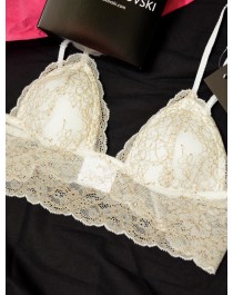 UNPADDED BEIGE EMBROIDERED LACE BRALETTE