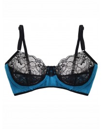 Velvet and lace underwired bra