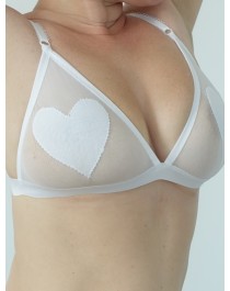 Sheer white bralette with hearts