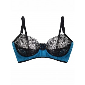 Velvet and lace underwired bra